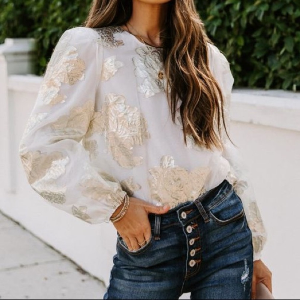Vici Royalty Metallic Tulle Blouse